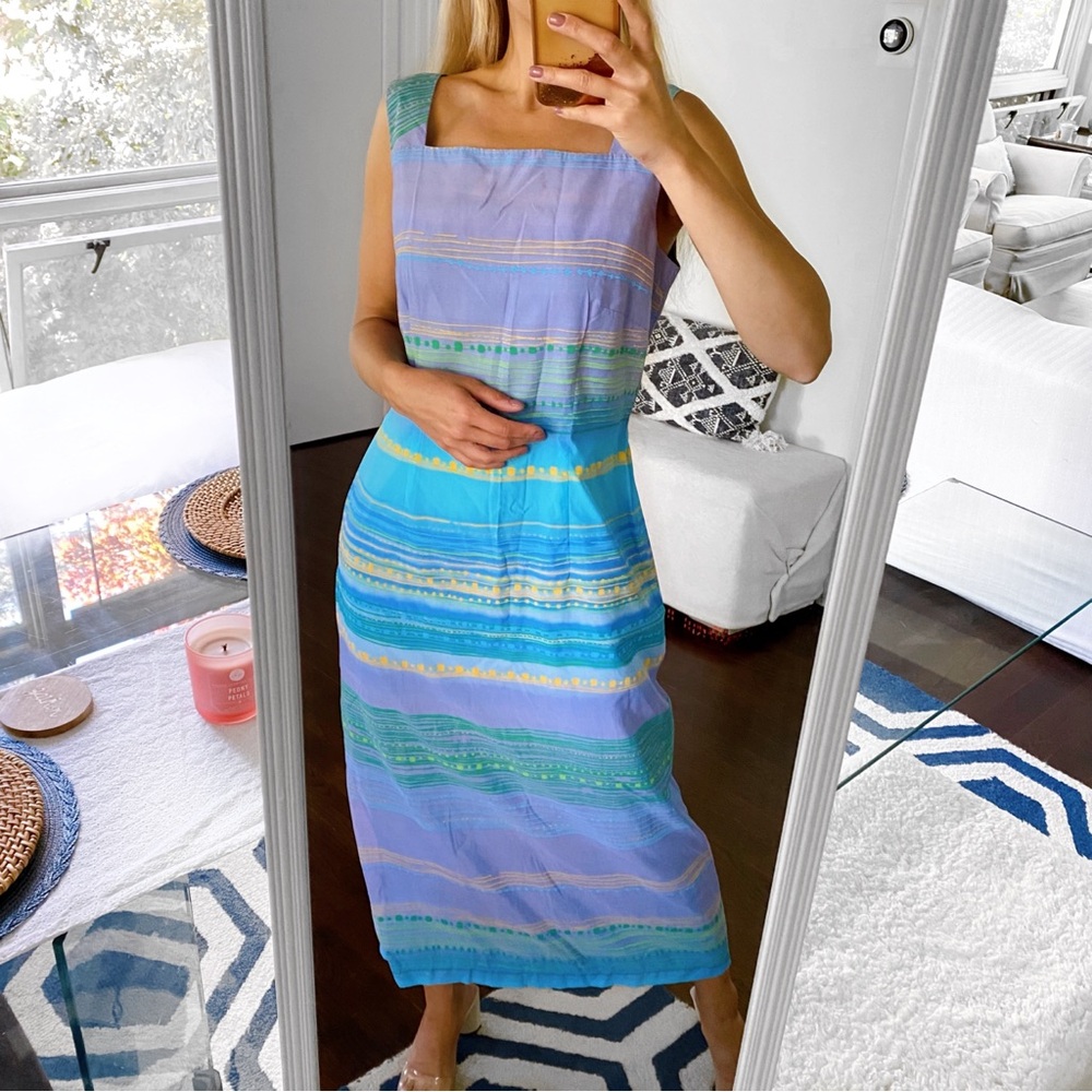 🦋 ART-TO-BE ELEGANT BLUE PURPLE MULTI SQUARE NECK MAXI DRESS! - Picture 3 of 12